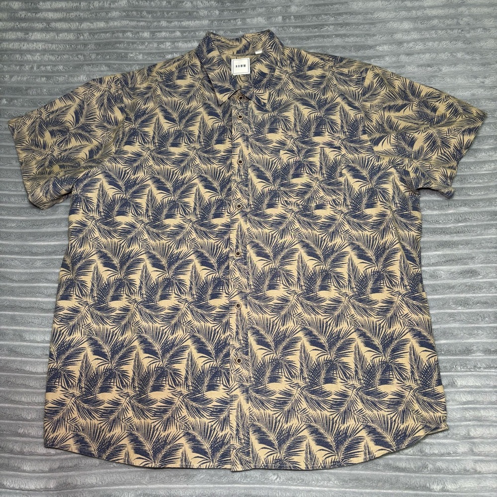 ROWM Tan and Blue Mens Palm Leaf Pattern Dress Shirt‎ Size-2xL NWOT